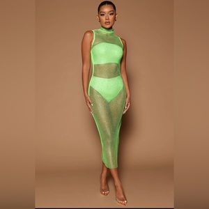 Nadiya Embellished Fishnet Midi Dress - Lime small Fashion Nova